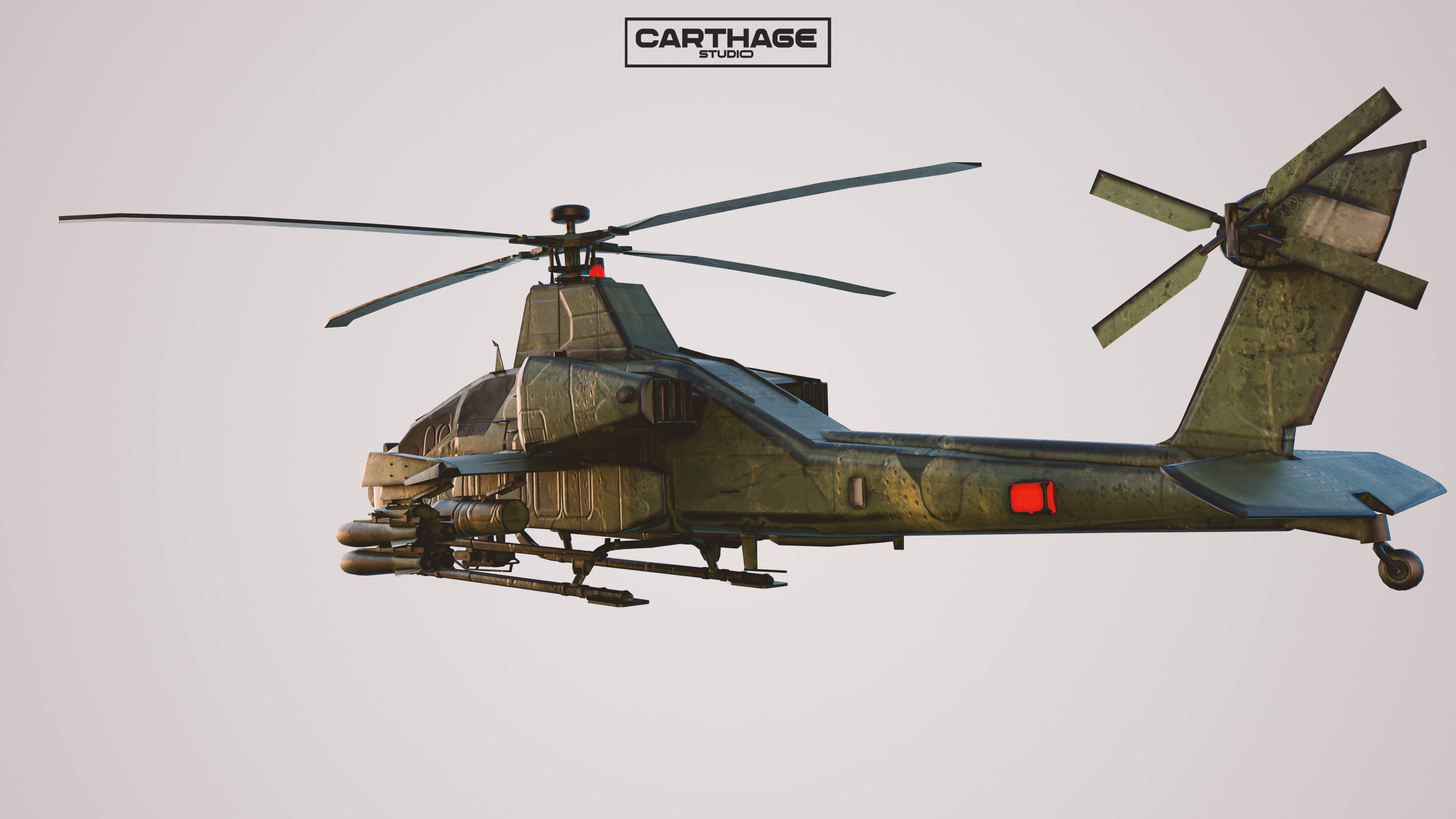 Military Apache Style Military Helicopter  Low-poly 3D model_7