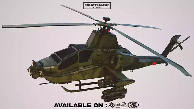 Military Apache Style Military Helicopter  Low-poly 3D model