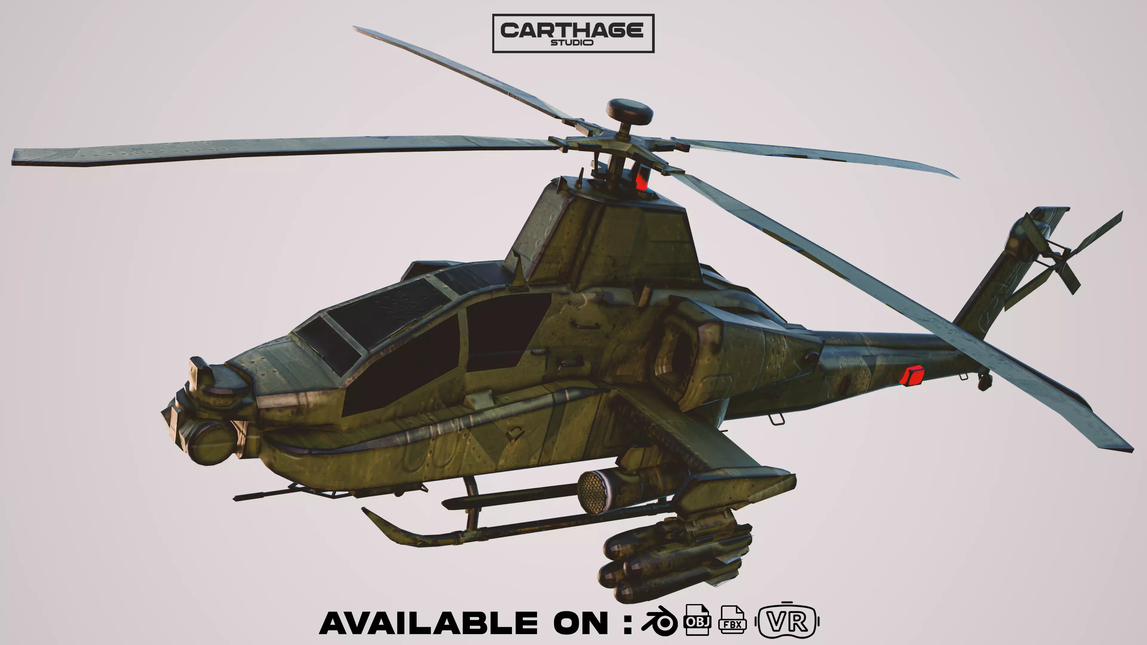 Military Apache Style Military Helicopter  Low-poly 3D model_0