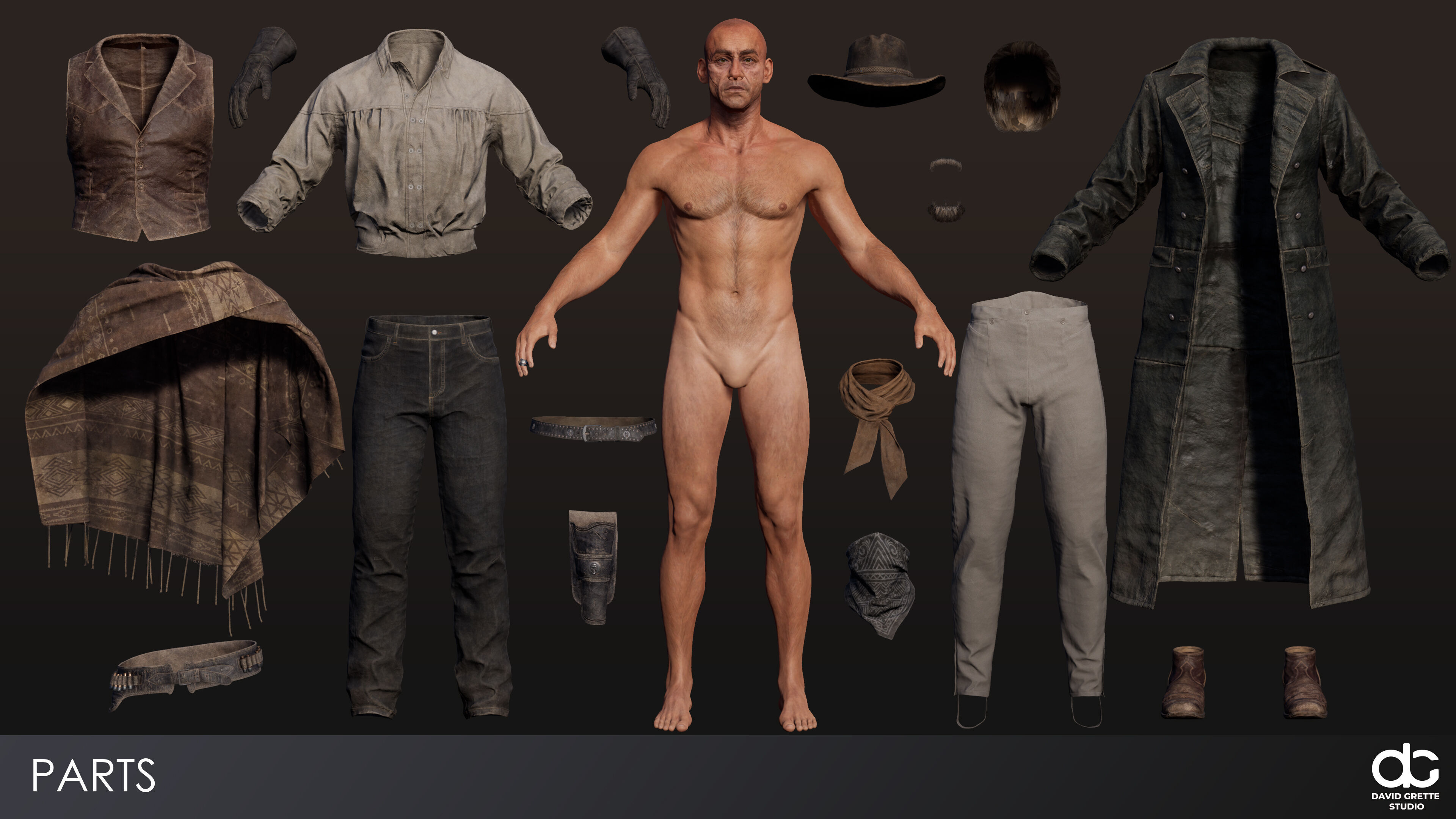 Western Character Billy - Survival Shooter Cowboy Man Low-poly 3D model_10