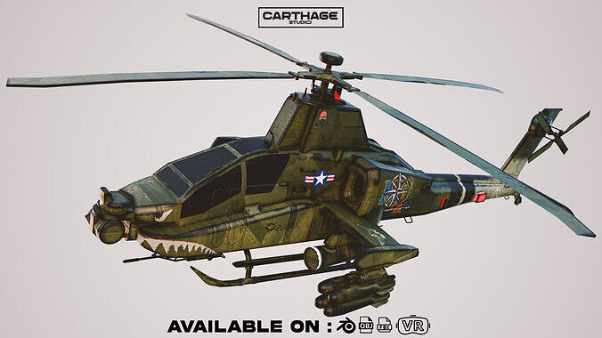 Stylized Apache Style Military Helicopter  Low-poly 3D model