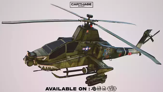 Stylized Apache Style Military Helicopter Low-poly 3D model