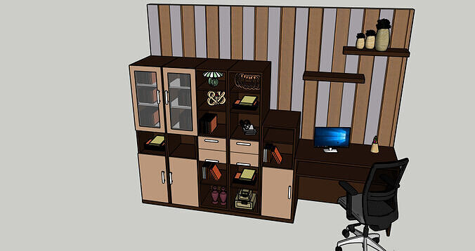 Modern Office Workspace with Storage Cabinet SketchUp 3D Model 3D model