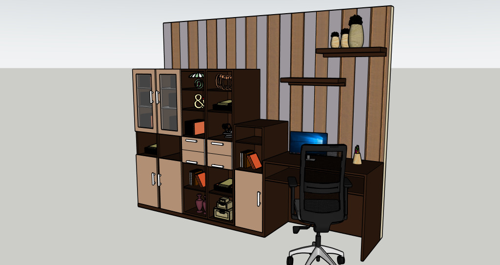 Modern Office Workspace with Storage Cabinet SketchUp 3D Model 3D model_3