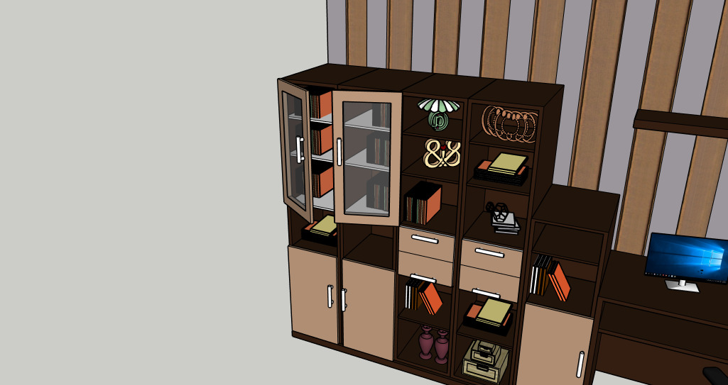 Modern Office Workspace with Storage Cabinet SketchUp 3D Model 3D model_4