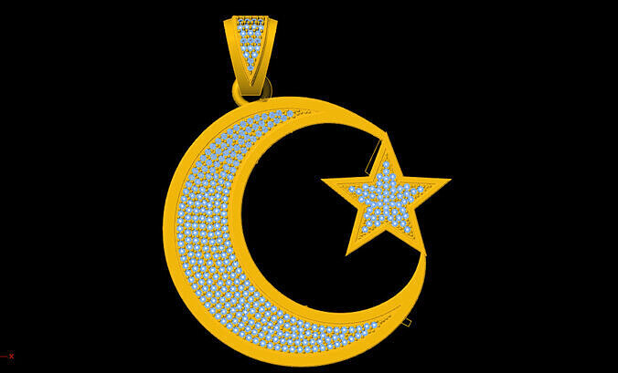 Crescent moon and star muslim pendant 3D print model 3D print model