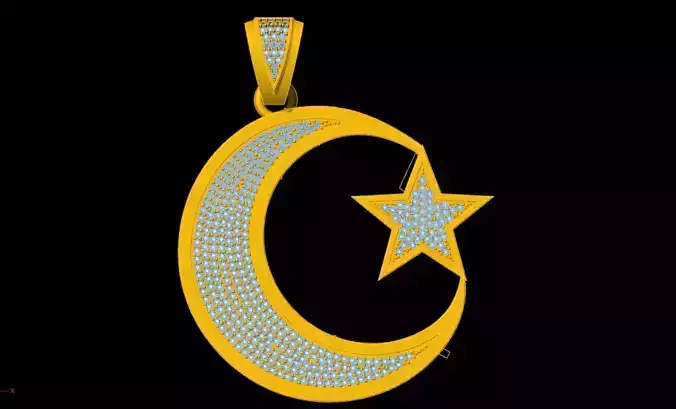 Crescent moon and star muslim pendant 3D print model 3D print model