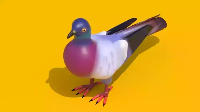 Stylized Cartoon Pigeon -  3D Model Low Poly Character 