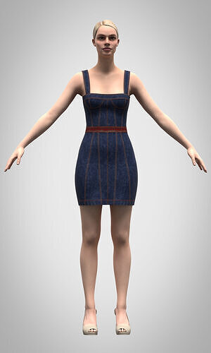 womens denim corset dress rigged model Low-poly 3D model