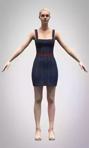 womens denim corset dress rigged model Low-poly 3D model