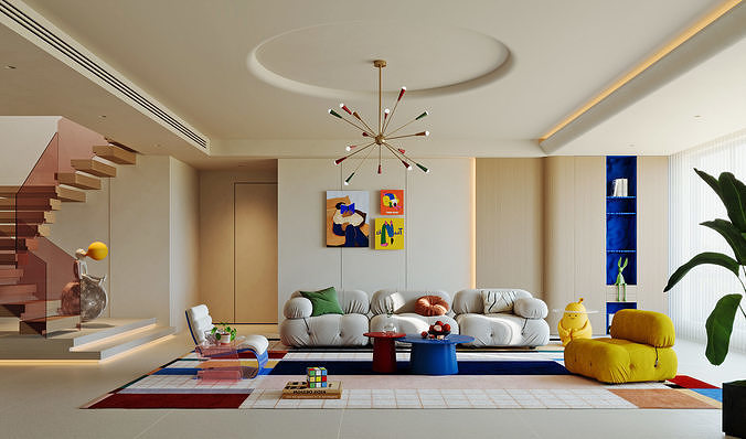 Colorful Pop Art Living Room with Playful Furniture 136 3D model