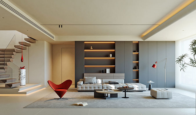 Modern Minimalist Living Room 135 3D model