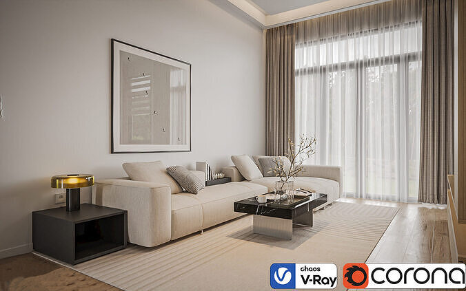 Natural Wood Minimalist apartment Interior Set 129 3D model