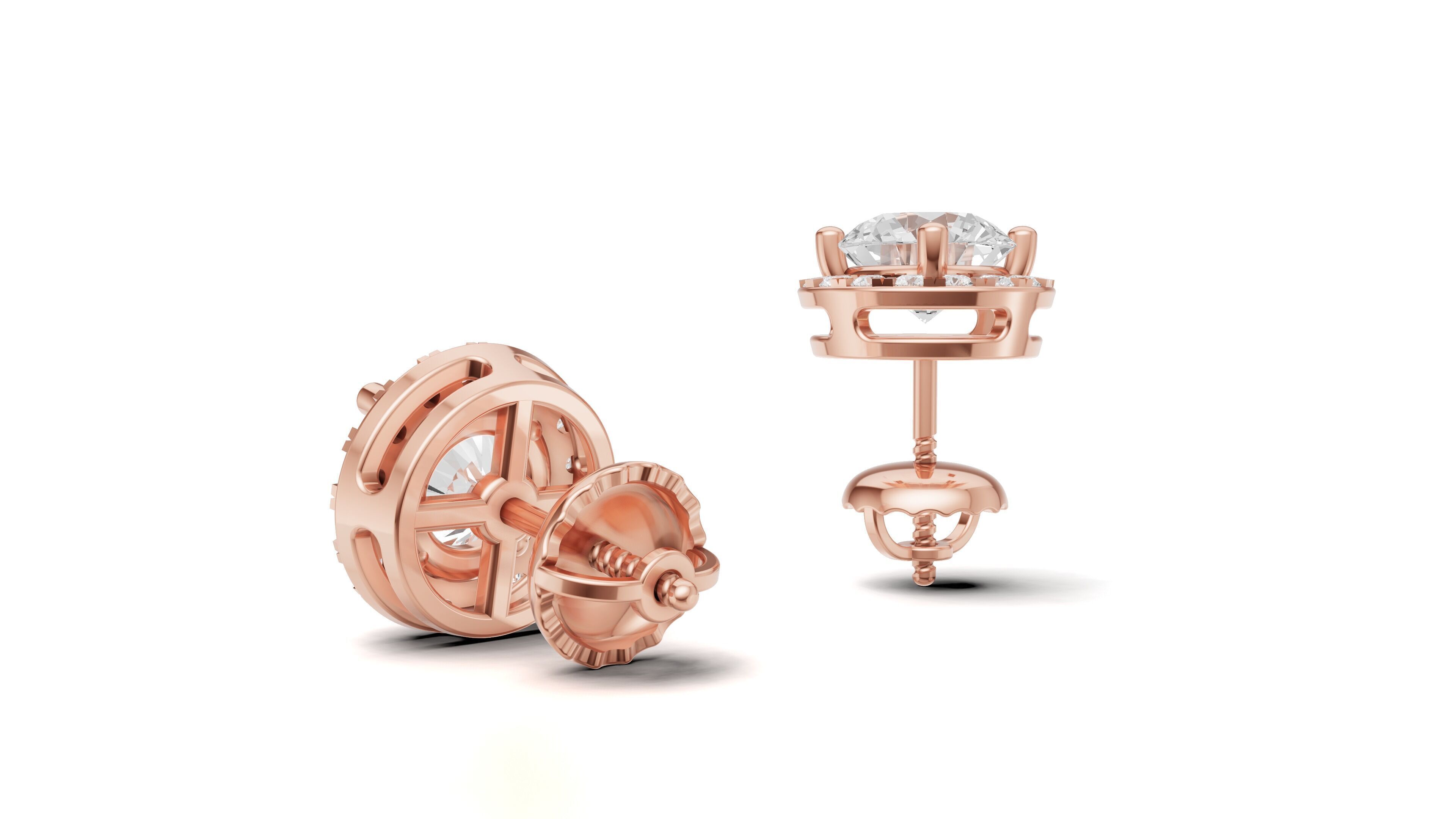 Round Pointer Diamond Stud Halo Earrings 3D print model_8