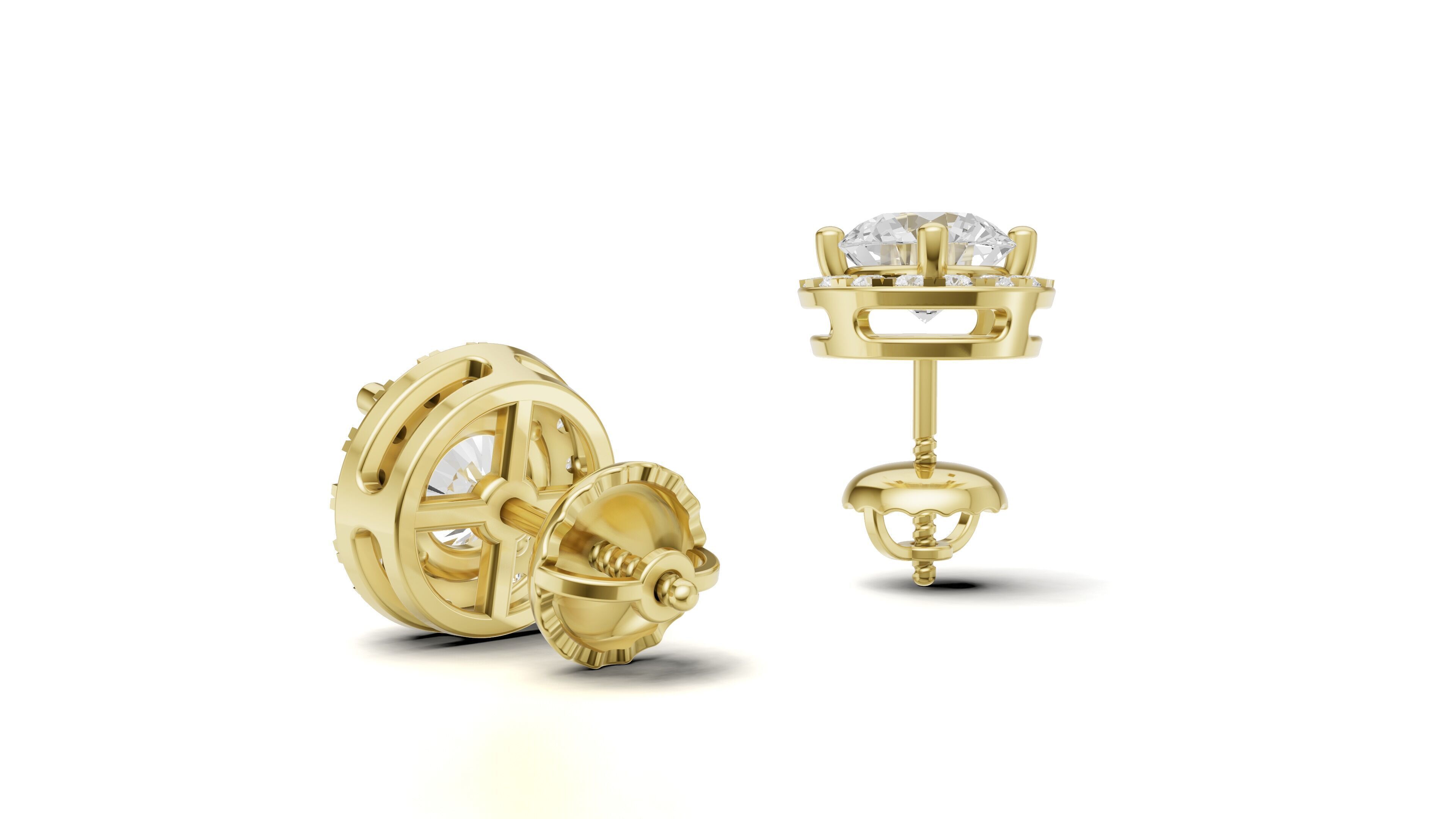Round Pointer Diamond Stud Halo Earrings 3D print model_9