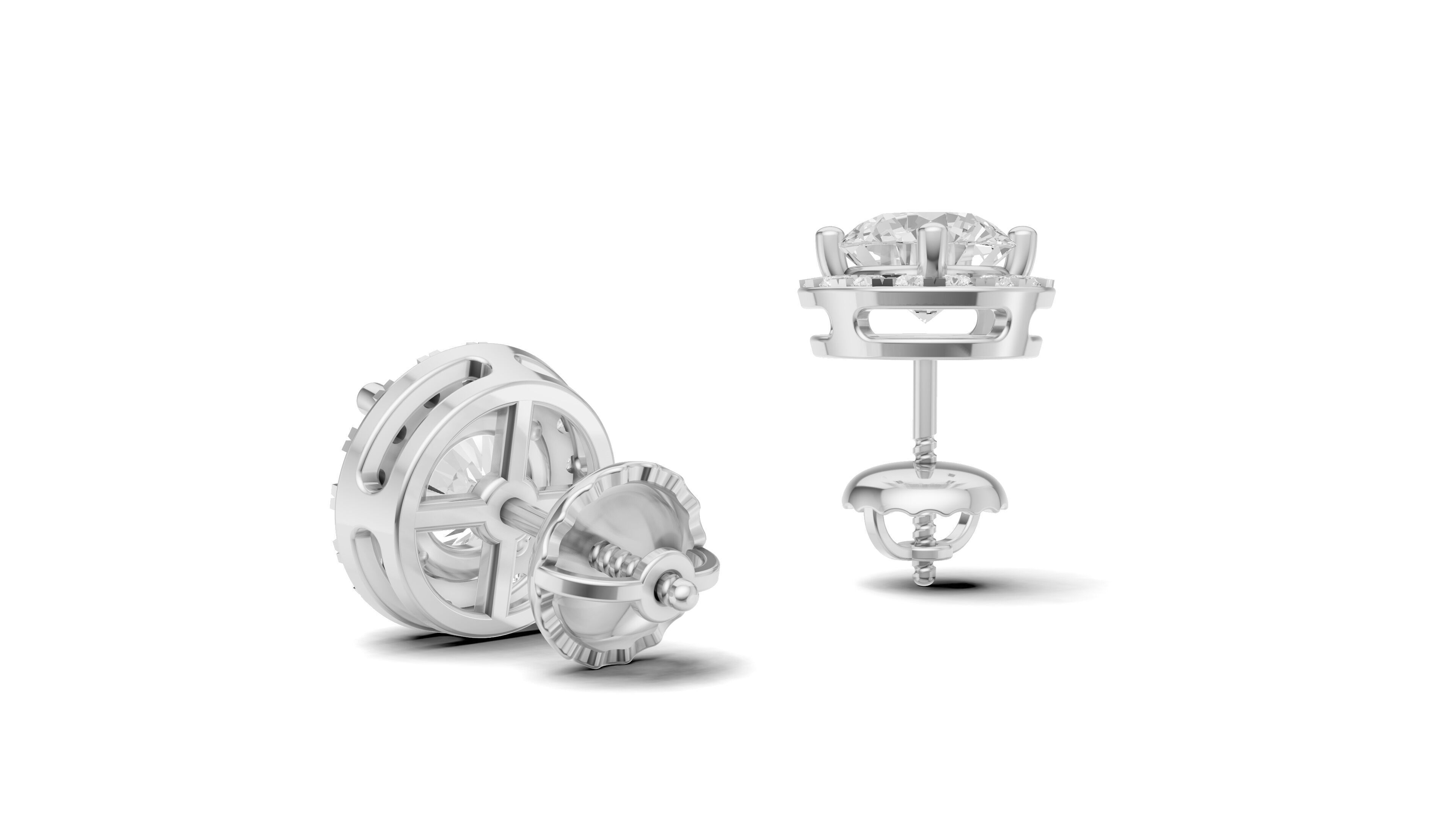 Round Pointer Diamond Stud Halo Earrings 3D print model_7