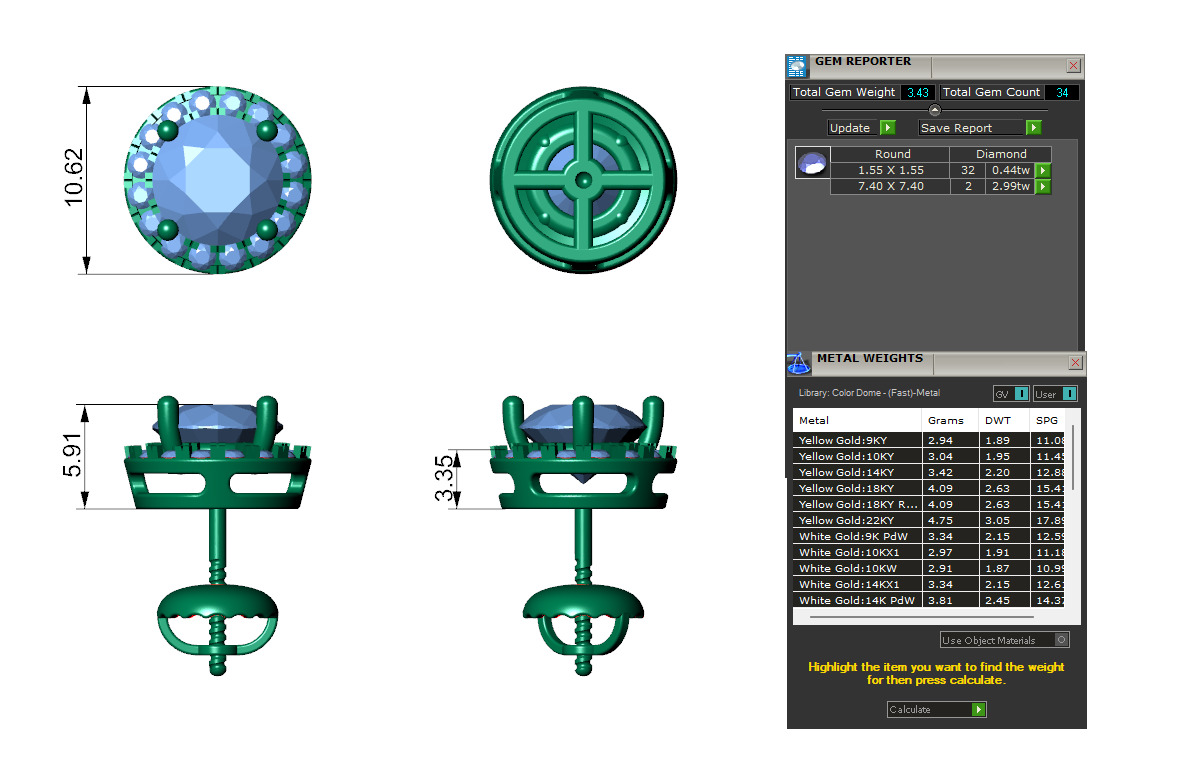 Round Pointer Diamond Stud Halo Earrings 3D print model_1