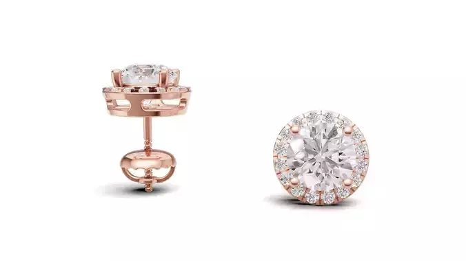 Round Pointer Diamond Stud Halo Earrings  3D print model