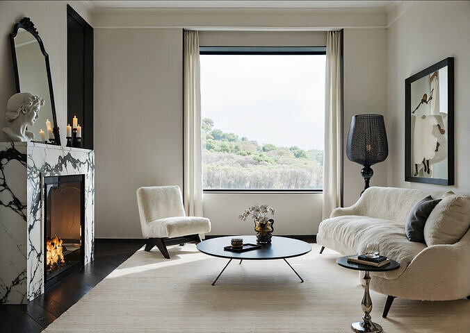 Modern Cream-Toned Living Room with Black Marble 123 3D model