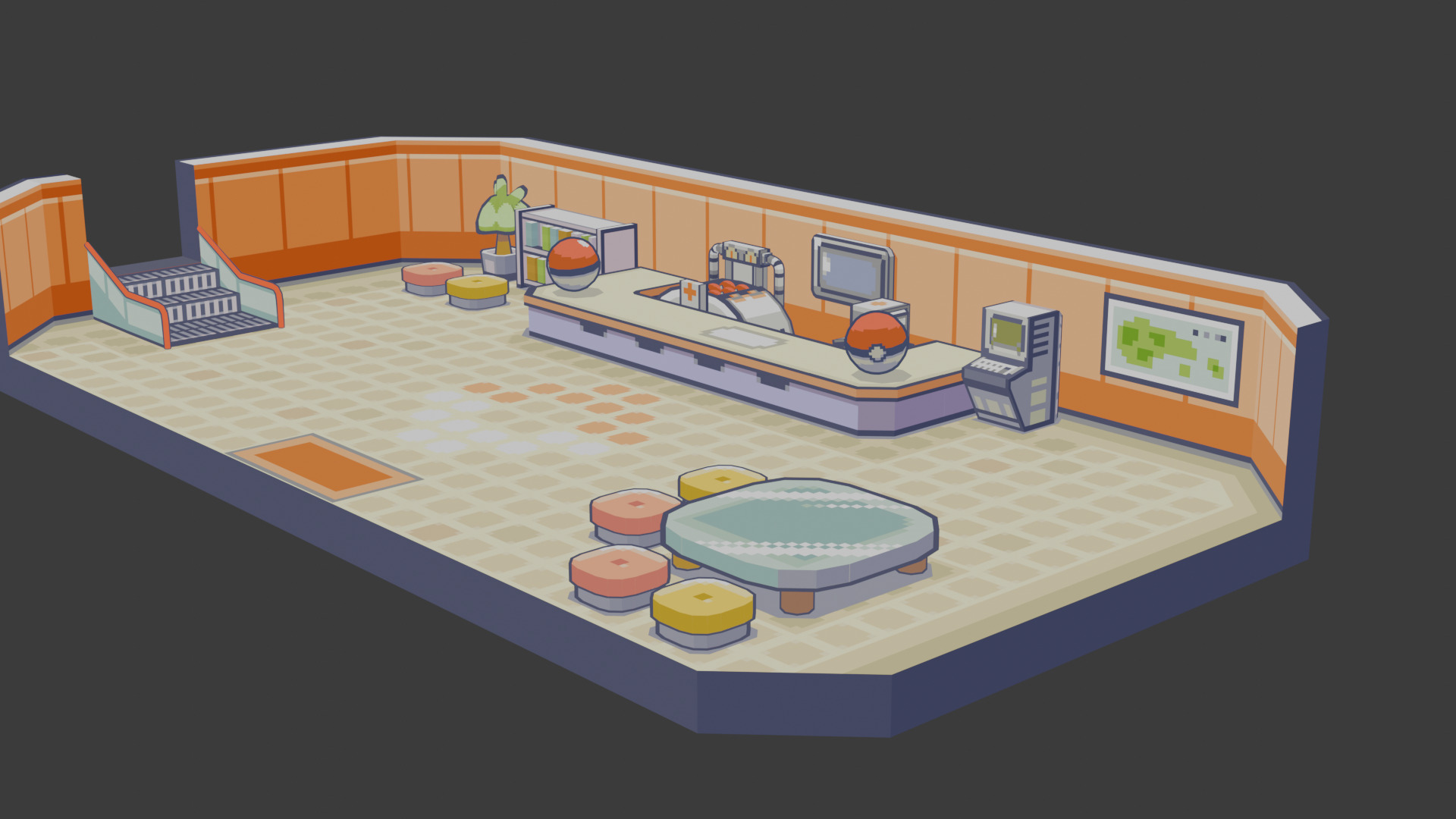 Pokemon Center Stylized 3D Model Game Ready Low Poly 3D model_1