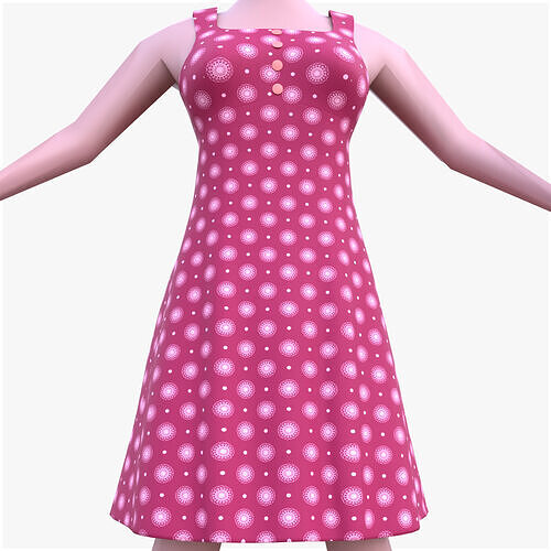 Red Floral Vintage Dress Low-poly 3D model