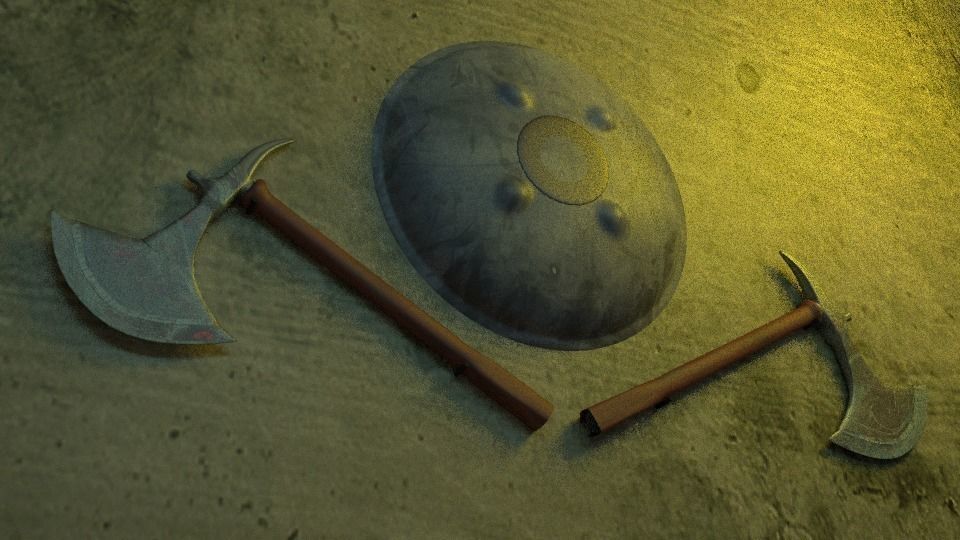 Shield and Axe Wall hanging Free 3D model_0