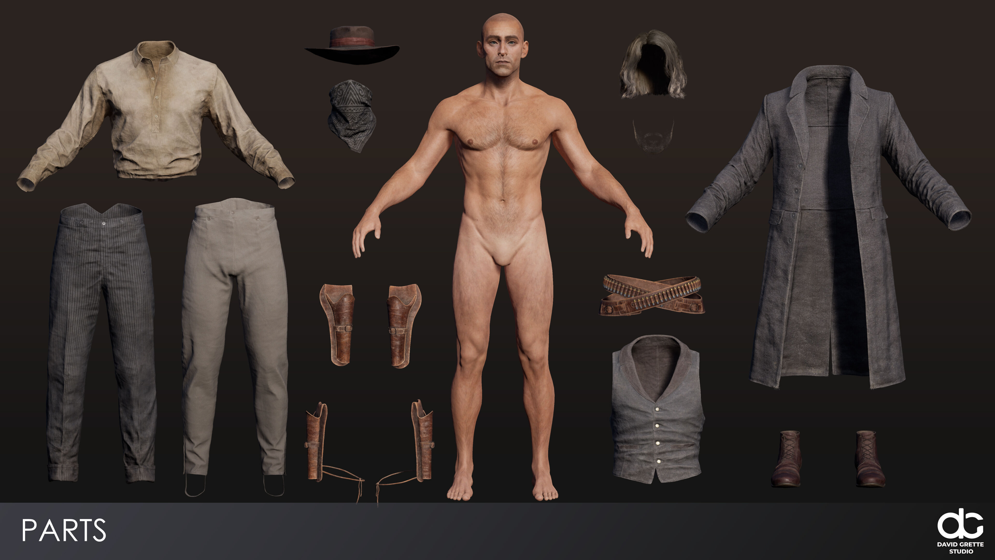 Western Character Harry - Survival Shooter Cowboy Man Low-poly 3D model_11