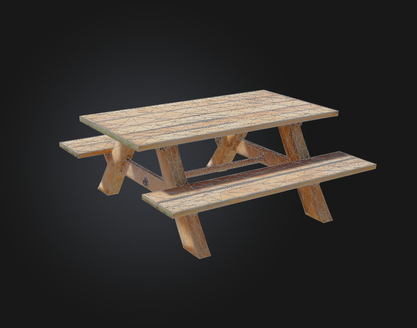wooden picnic table 3D model_2