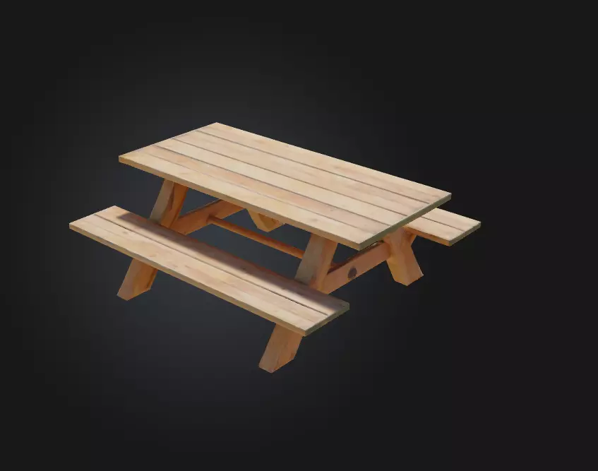 wooden picnic table 3D model_0