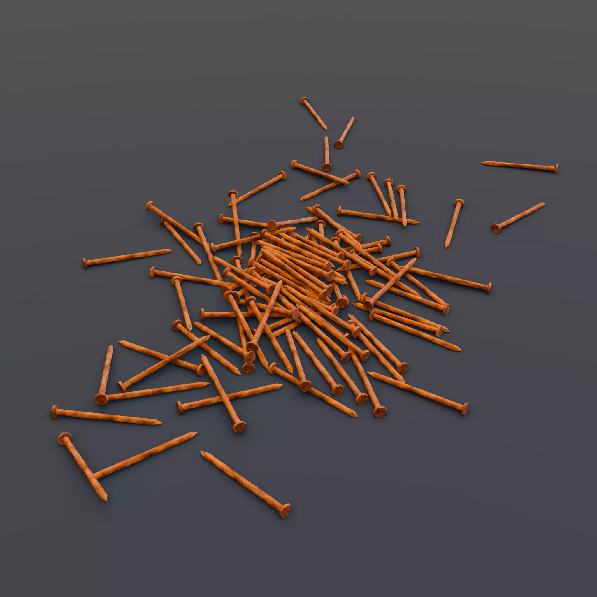 Scattered rusty nails 3D model