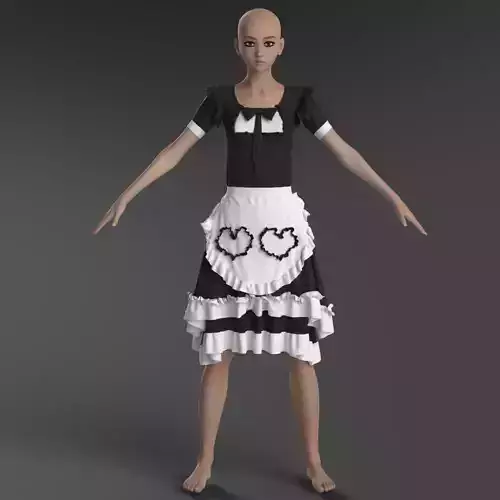 Cute Maid Dress Frilly Black and White Outfit for 3D Characters