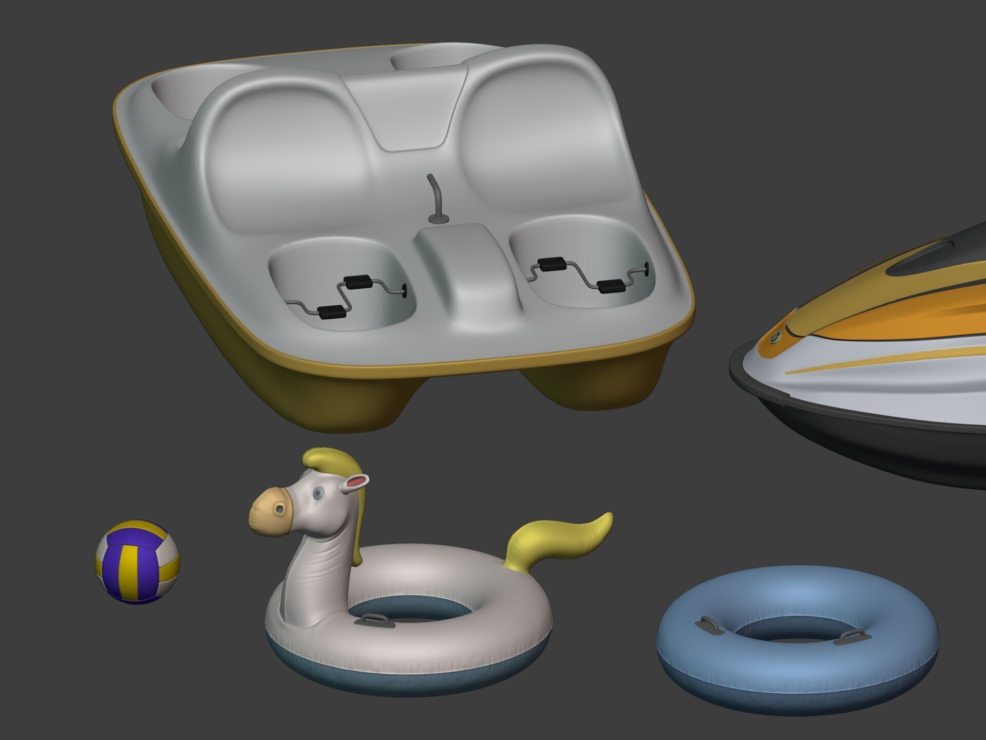 Summer Pack -- Umbrella Chair Jet-ski Pedal Boat Swim Ring Ball 3D model_15