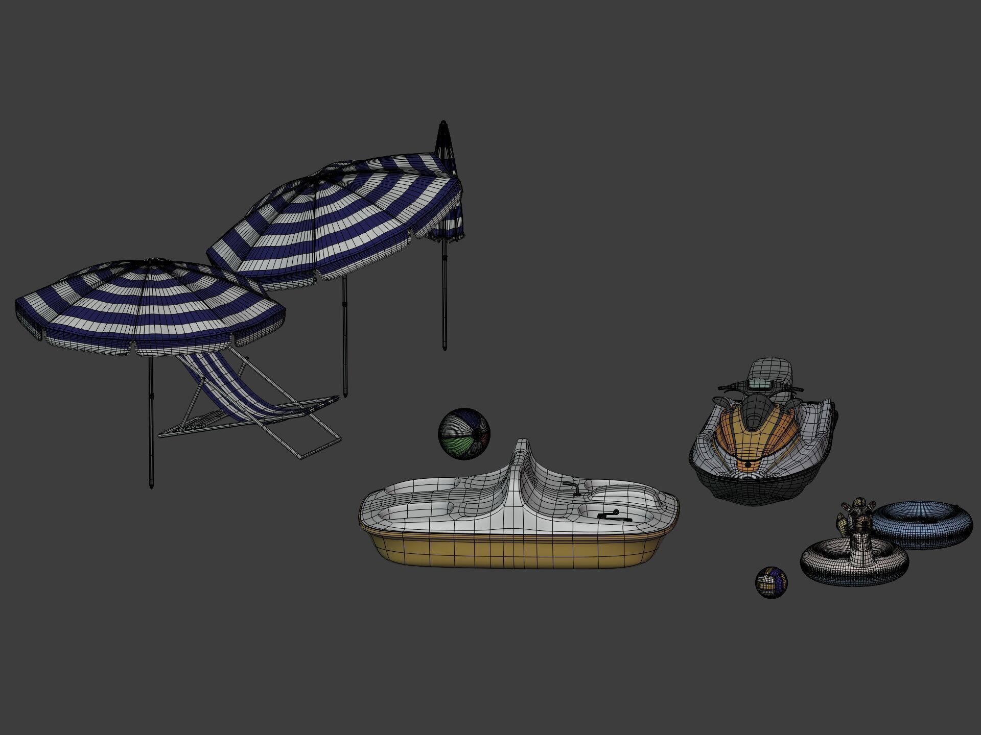 Summer Pack -- Umbrella Chair Jet-ski Pedal Boat Swim Ring Ball 3D model_6