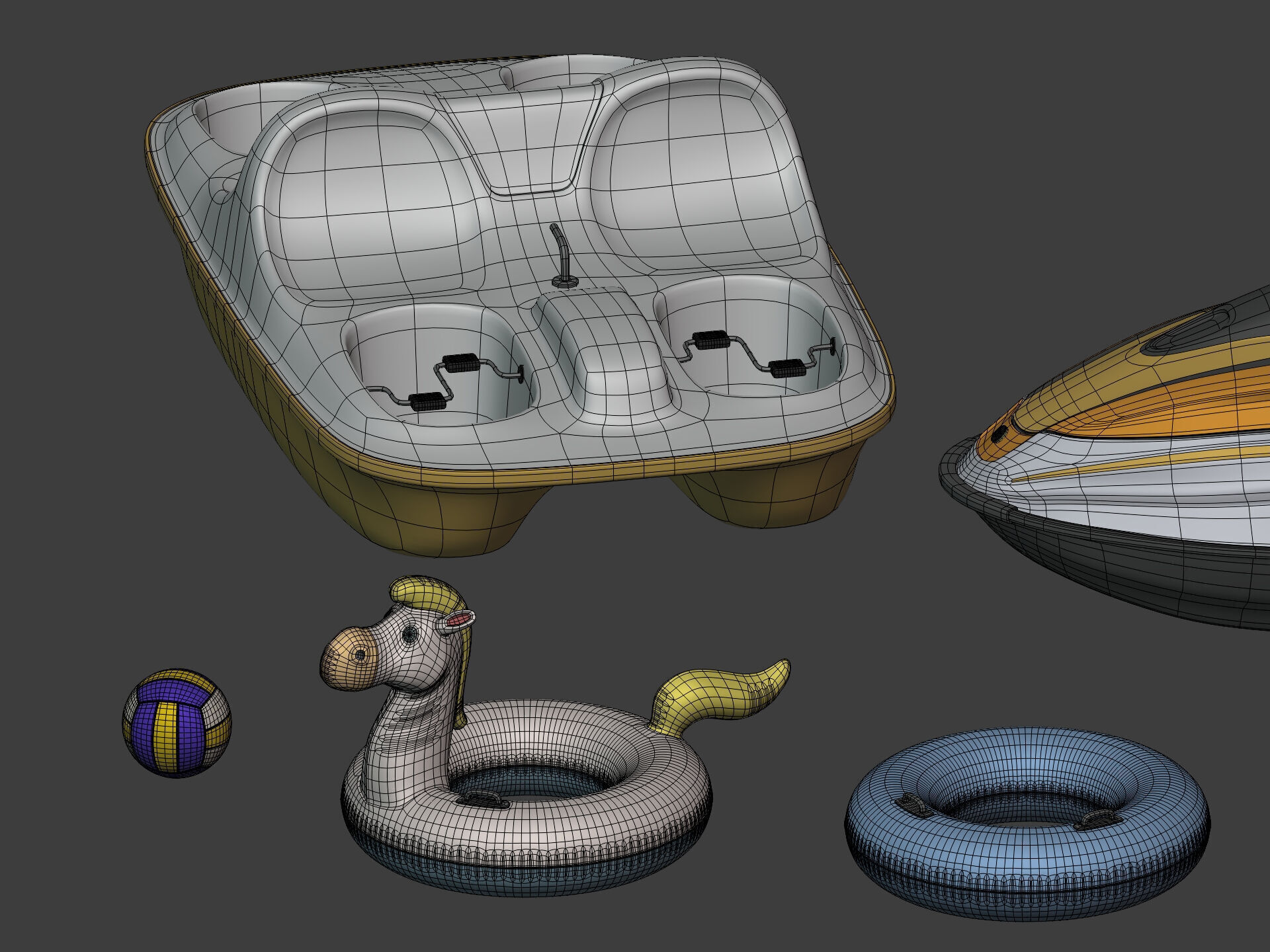 Summer Pack -- Umbrella Chair Jet-ski Pedal Boat Swim Ring Ball 3D model_16