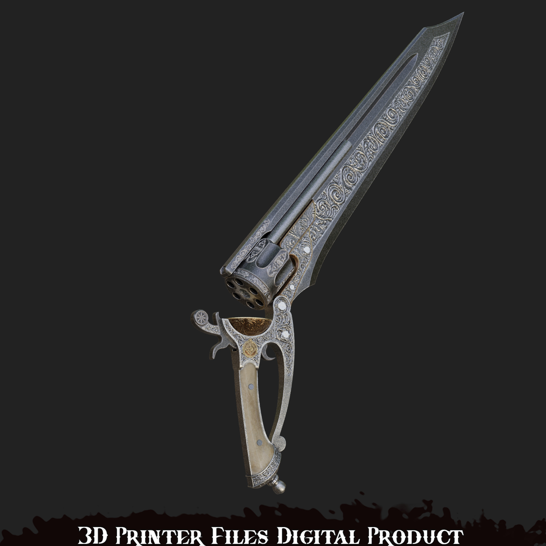 Fantasy Pale Knight Pinocchio Cosplay Gunblade Lies of P 3D print model_2