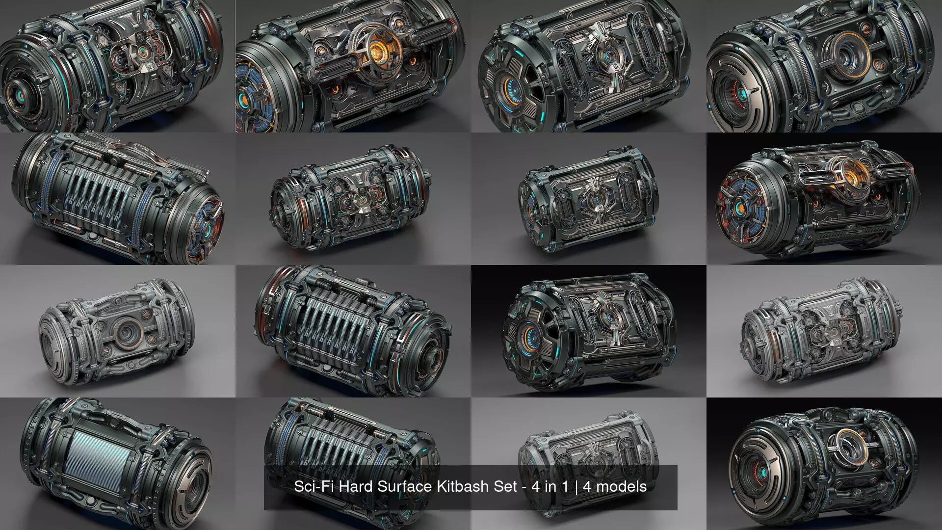 Sci-Fi Hard Surface Kitbash Set - 4 in 1 3D Model Collection_1