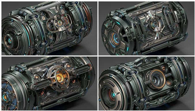 Sci-Fi Hard Surface Kitbash Set - 4 in 1 3D Model Collection