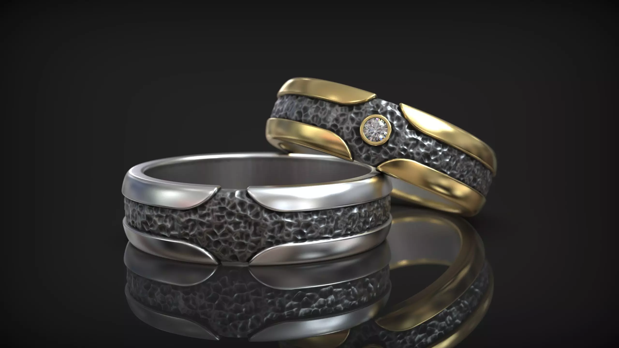 Hammered Texture Cross Diamond Brushed Wedding Band 3D print model