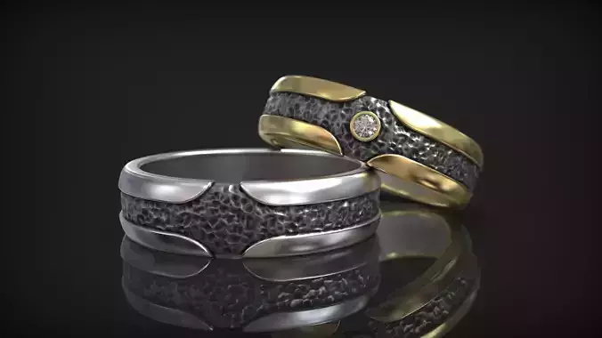 Hammered Texture Cross Diamond Brushed Wedding Band