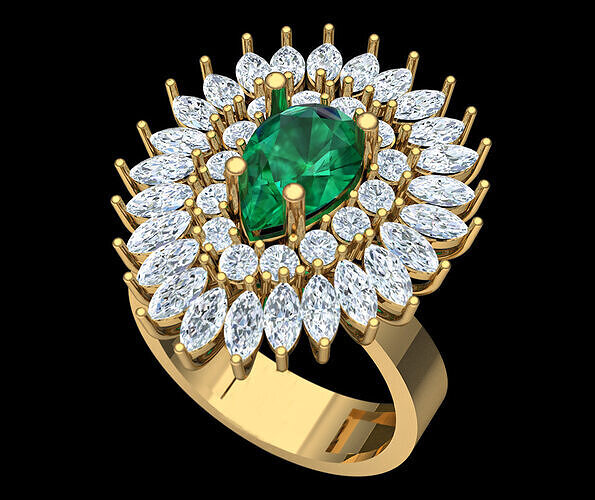 Emerald Sunburst Ring 3D print model