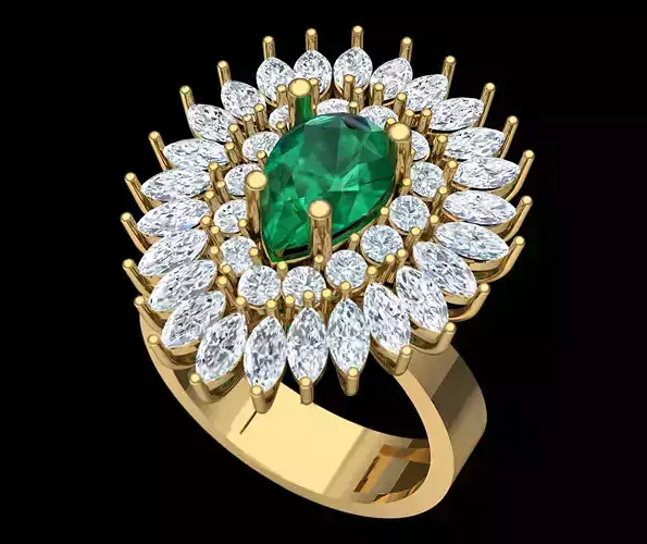 Emerald Sunburst Ring 3D print model