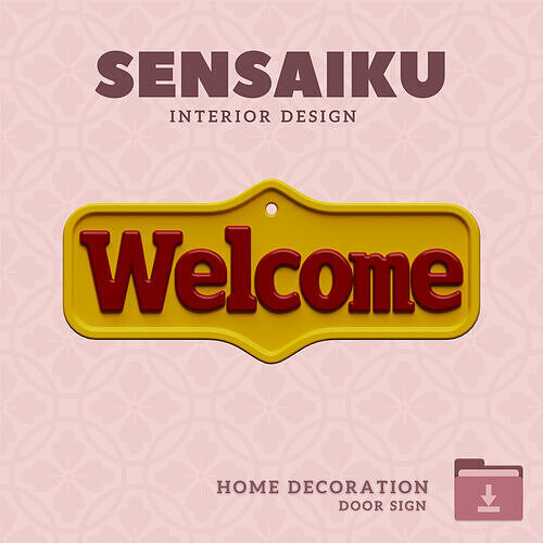 Welcome Door Sign 3D Print File for DIY Home Decor Sensaiku 3D print model