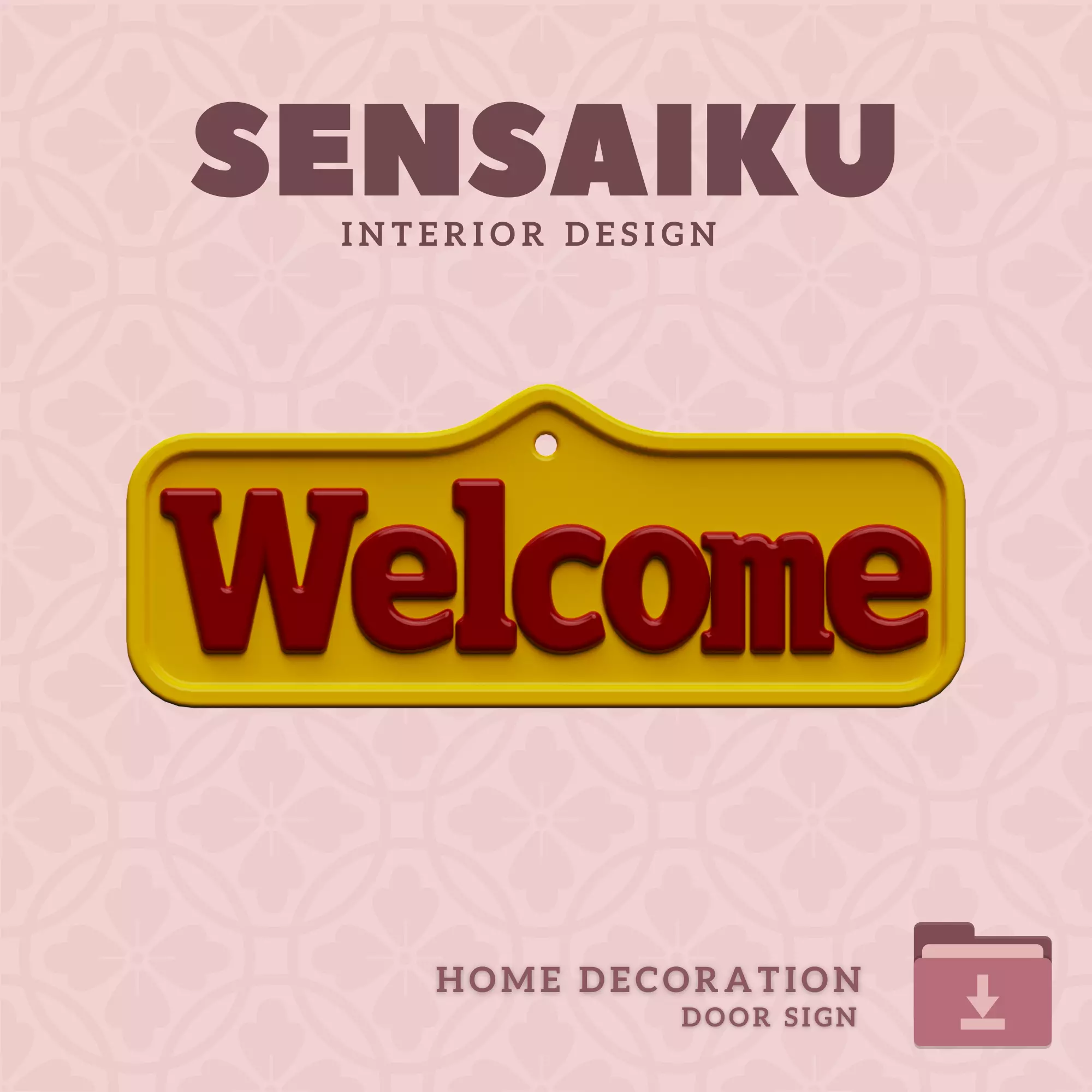 Welcome Door Sign 3D Print File for DIY Home Decor Sensaiku 3D print model