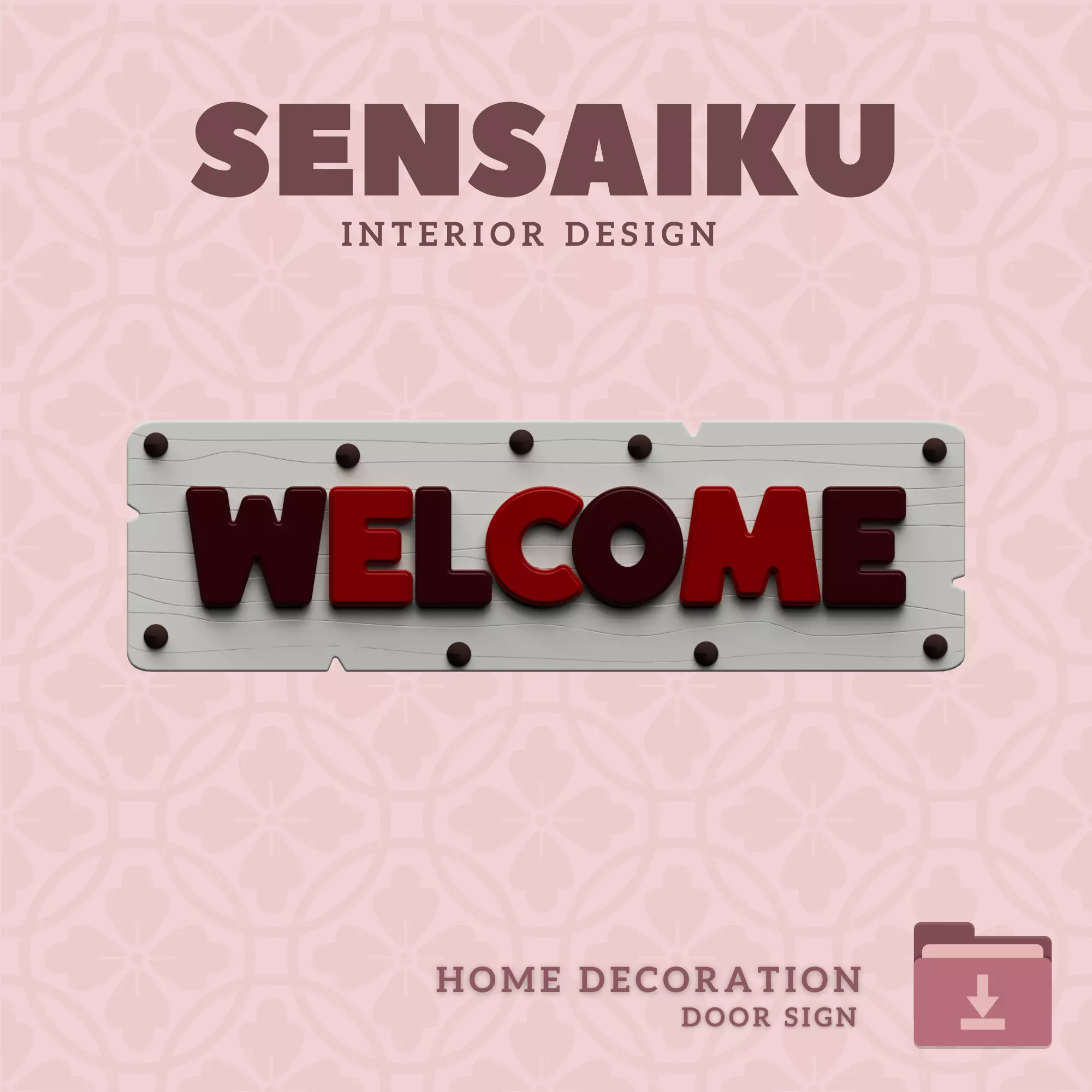 Welcome Door Sign 3D Print File for DIY Home Decor Sensaiku 3D print model