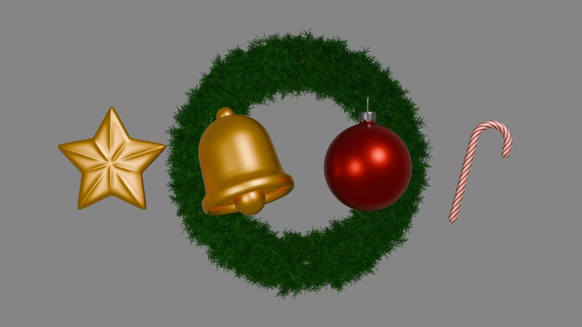 Christmas 3D Asset Pack Wreath Bell Ornament Candy Cane and Star 3D model_0