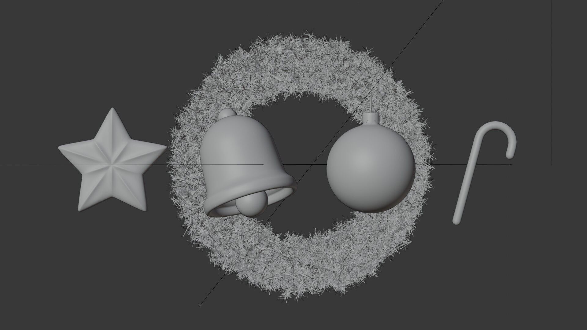 Christmas 3D Asset Pack Wreath Bell Ornament Candy Cane and Star 3D model_1