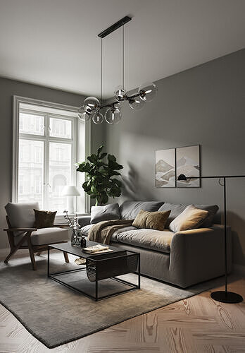 Modern Cozy Living Room Interior Realistic 3D Scene Low-poly 3D model