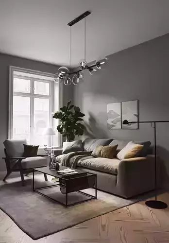 Modern Cozy Living Room Interior Realistic 3D Scene Low-poly 3D model