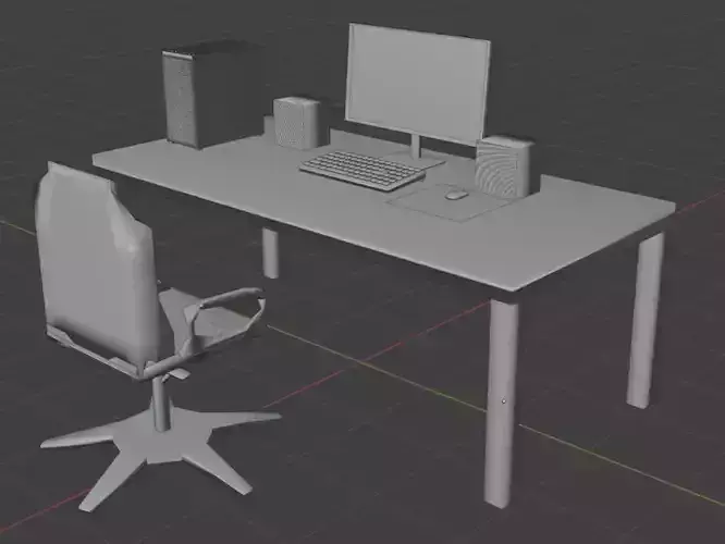 Cartoon Computer Desk Scene Blender and OBJFBX Formats