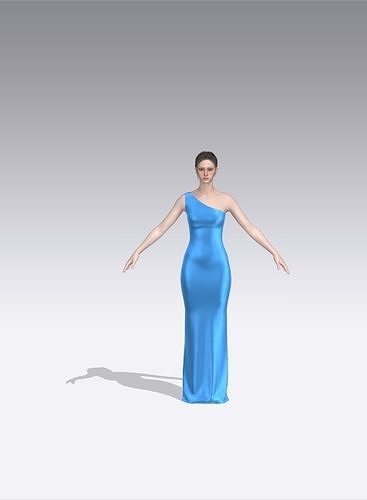 dress blue silk satin model  Low-poly 3D model